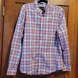 American Eagle Super Soft Men Pink & Blue Plaid Shirt Long Sleeve Button Up XL
